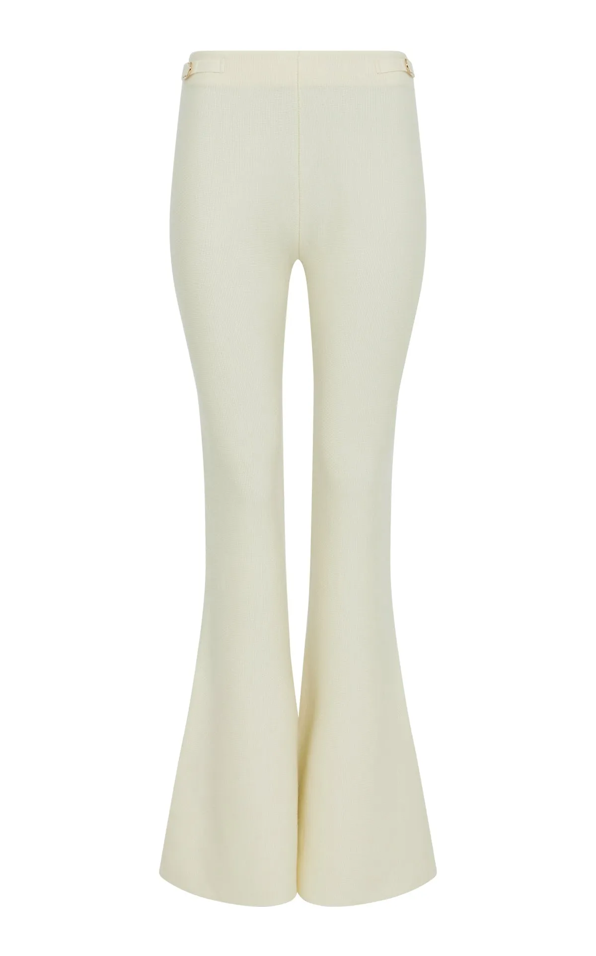 Ribbed Trim Details Ayala Flare Cropped Knit Pant in Ivory Merino Wool Cashmere