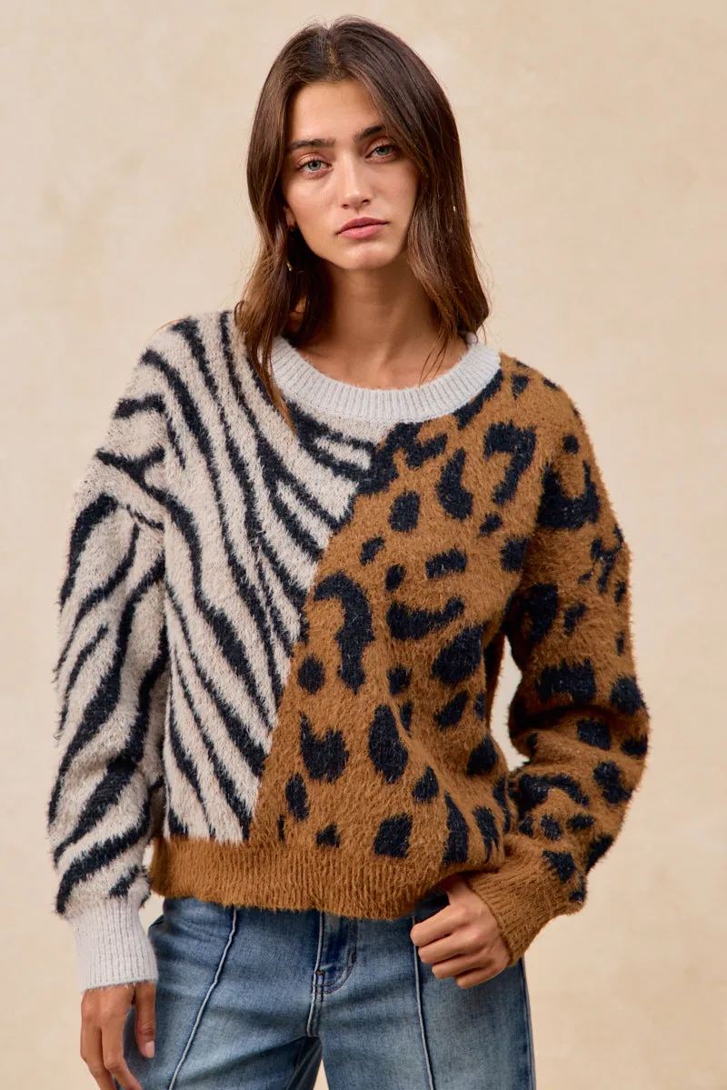 IT4805-01 | LEOPARD ZEBRA PATTERN SWEATER TOP LightweightDesign TearResistantWeave