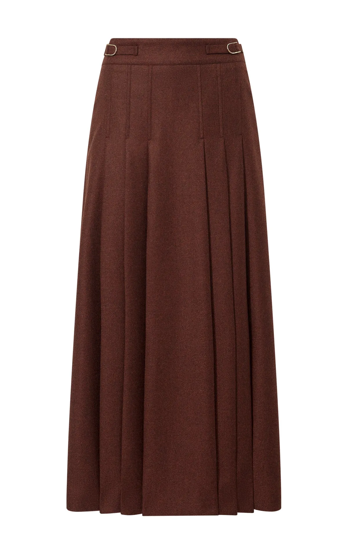 Wesley Pleated Midi Skirt in Burnt Sienna Wool Cashmere Flannel simple design DoubleLayeredCollar