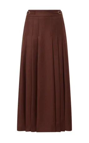 NonScratchSurface Wesley Pleated Midi Skirt in Burnt Sienna Wool Cashmere Flannel
