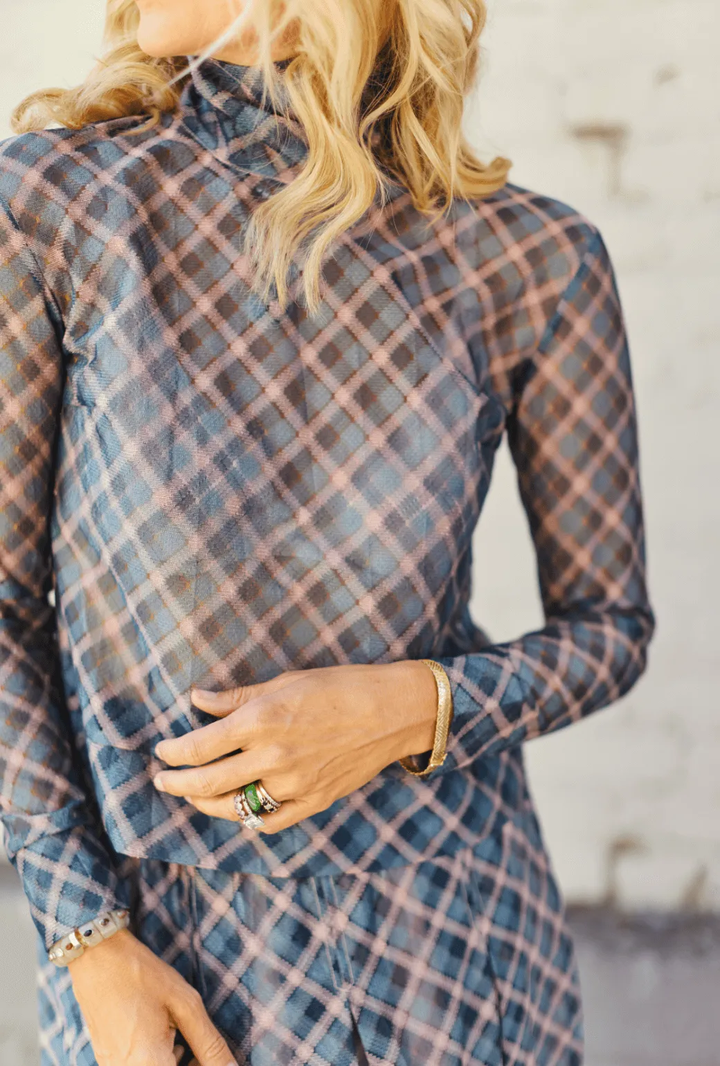 Fade Resistant Treatment Diane Turtleneck - Sheer Plaid