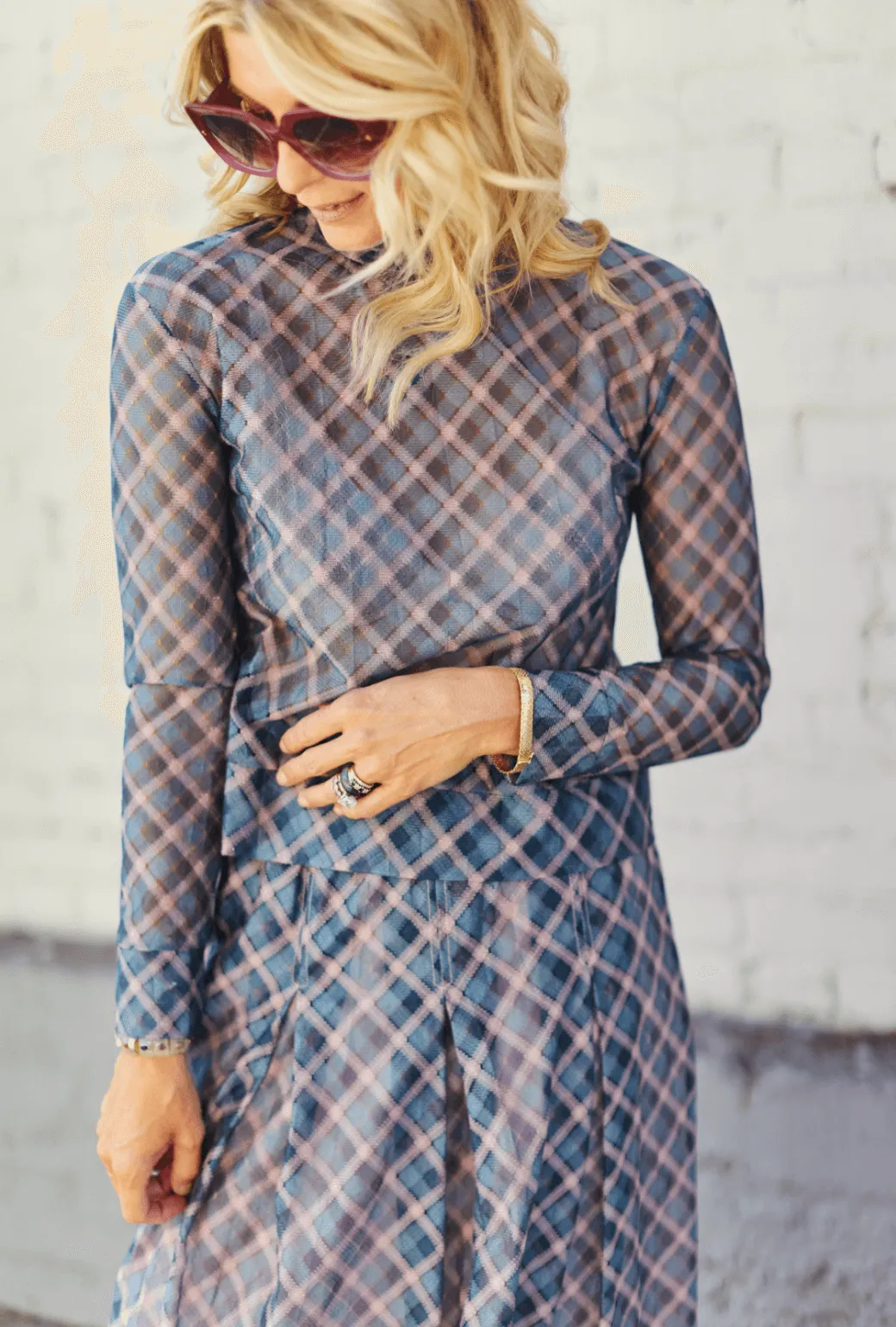 Diane Turtleneck - Sheer Plaid Minimalist Aesthetic ContrastStitching