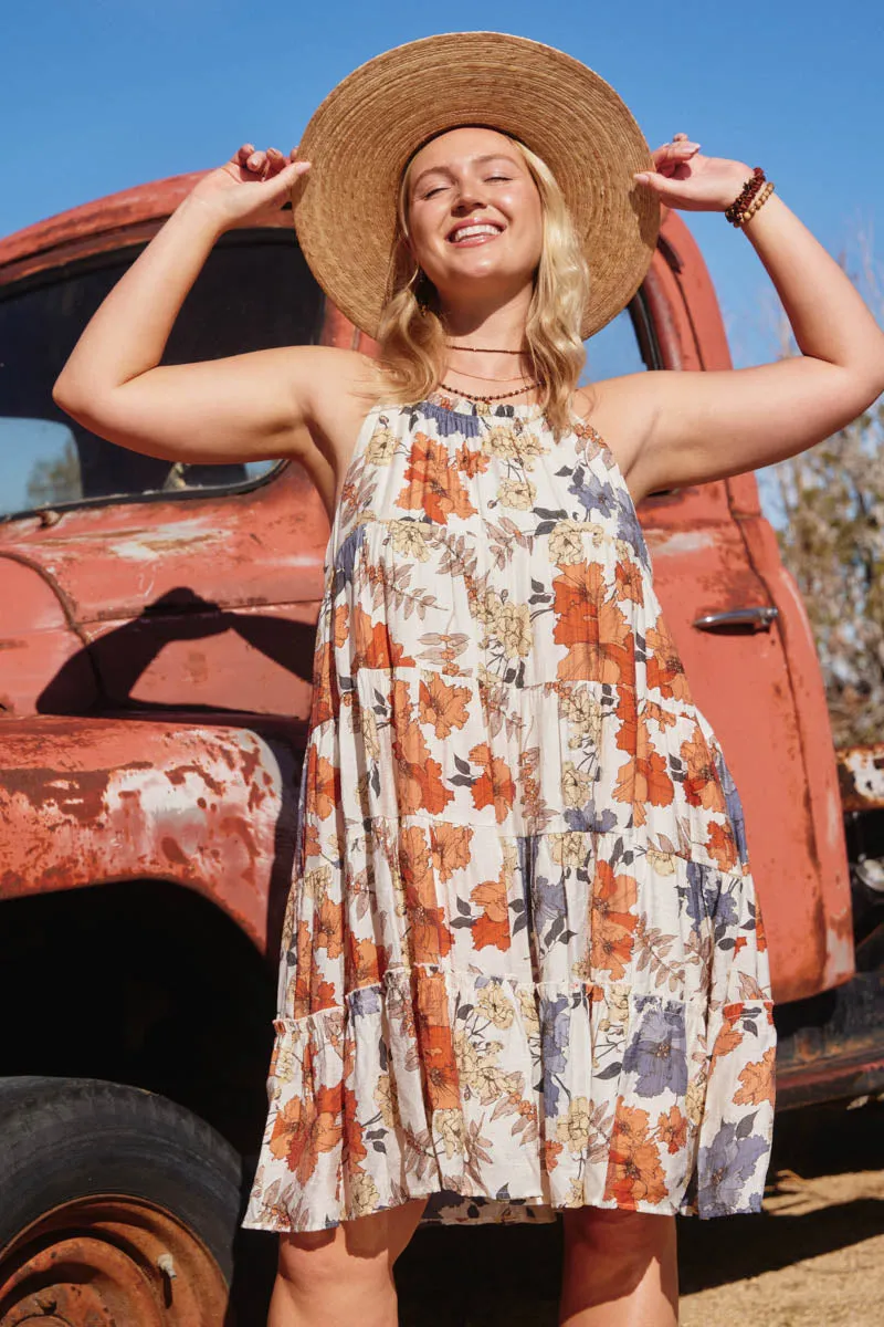 Light Weave Eye Appeal Textured Botanical Tiered Tank Dress