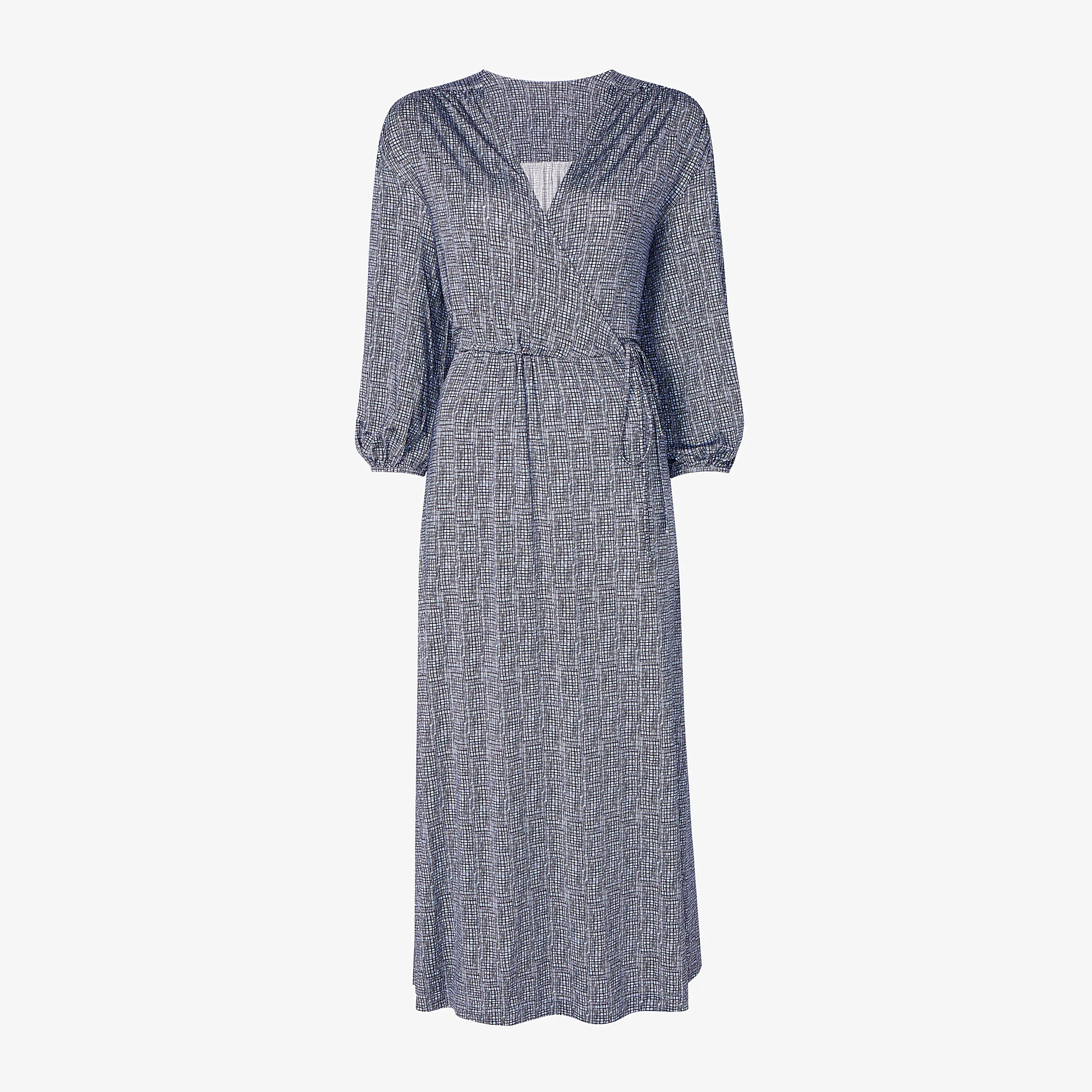 Hope Wrap Dress - Printed Jersey :: Blueprint Sketch NonIrritating Ethically Sourced Material Ventilated Back Panel