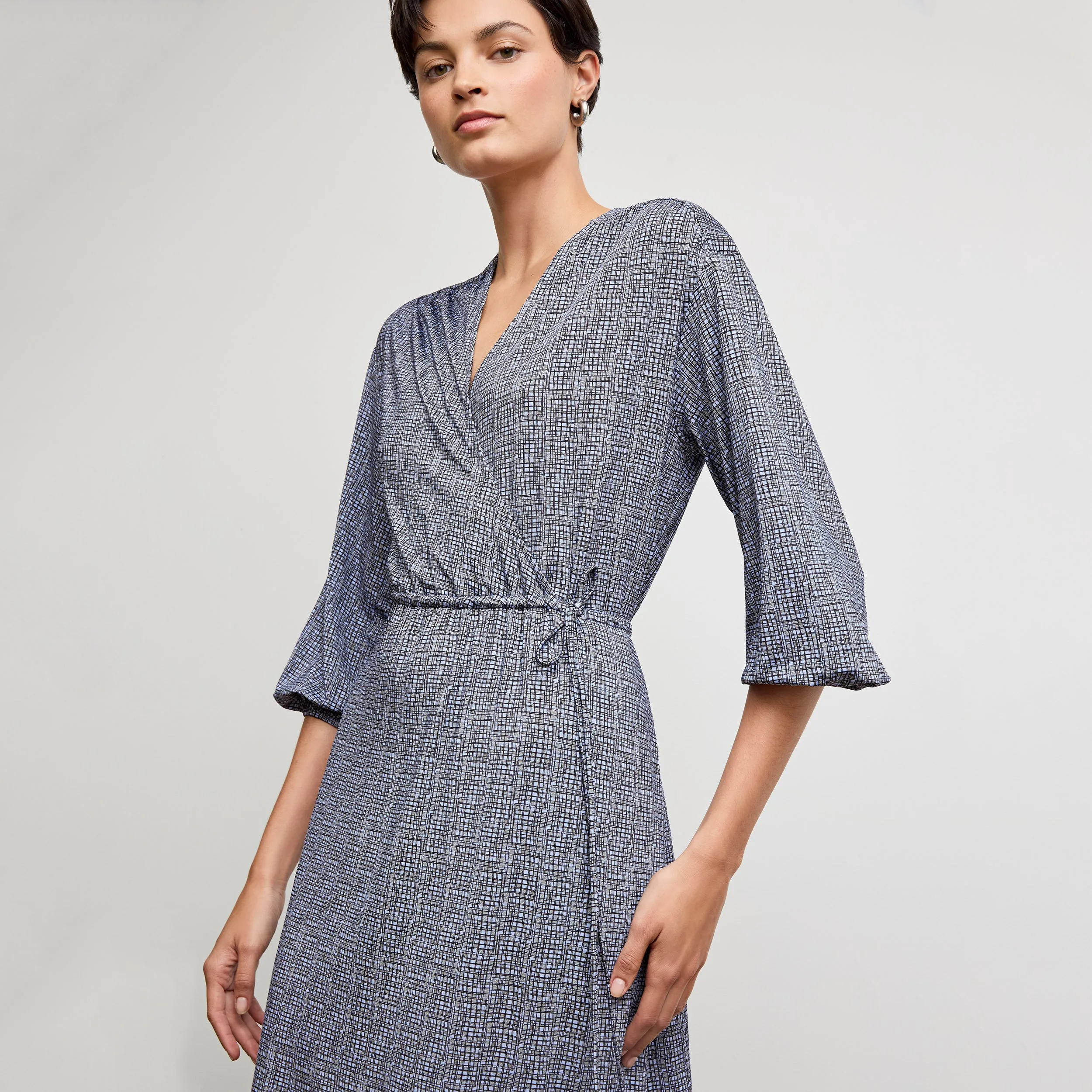 Comfortable Cotton Hope Wrap Dress - Printed Jersey :: Blueprint Sketch NonIrritating
