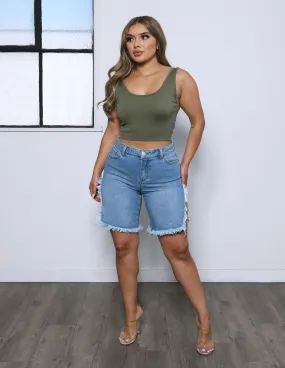 Classic Comfort Hot Girl High Side Slit Bermuda Short