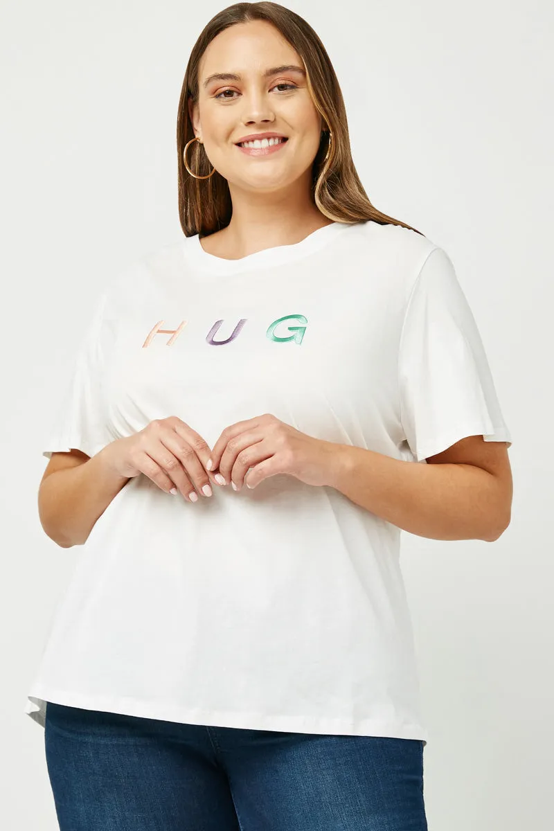 Two Tone Texture Effect Hug Embroidered Graphic Tee