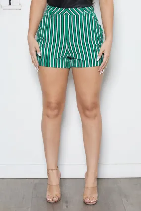 Barrel Waist Knit Crepe Stripe High Rise Short