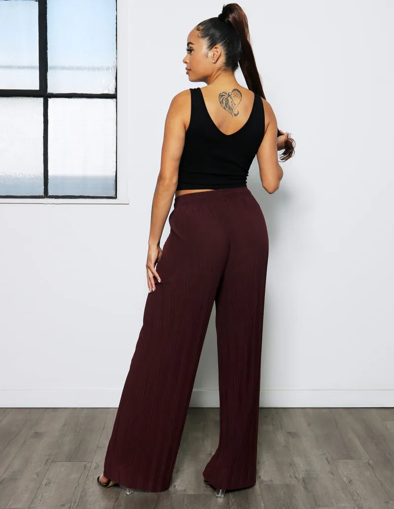 High Rise Wide Leg Pleated Pant Breathable Lining