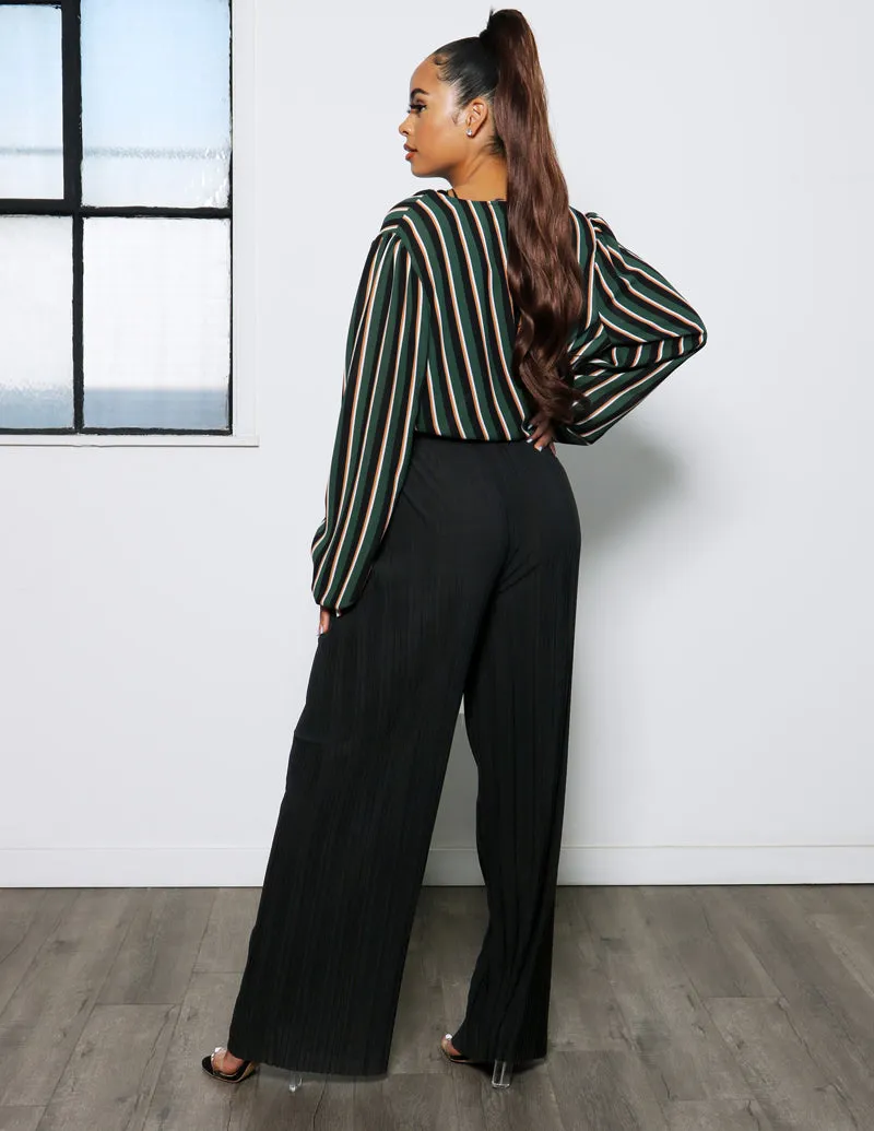 Skinny Fit High Rise Wide Leg Pleated Pant