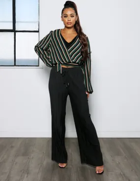 High Rise Wide Leg Pleated Pant Quick Release Buckle