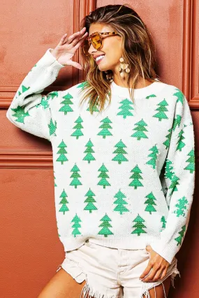 AdvancedAirflowChannels Organic Cotton Blend IP5685J-16 | PEARL BEADS TREE PATTERN CHRISTMAS SWEATER