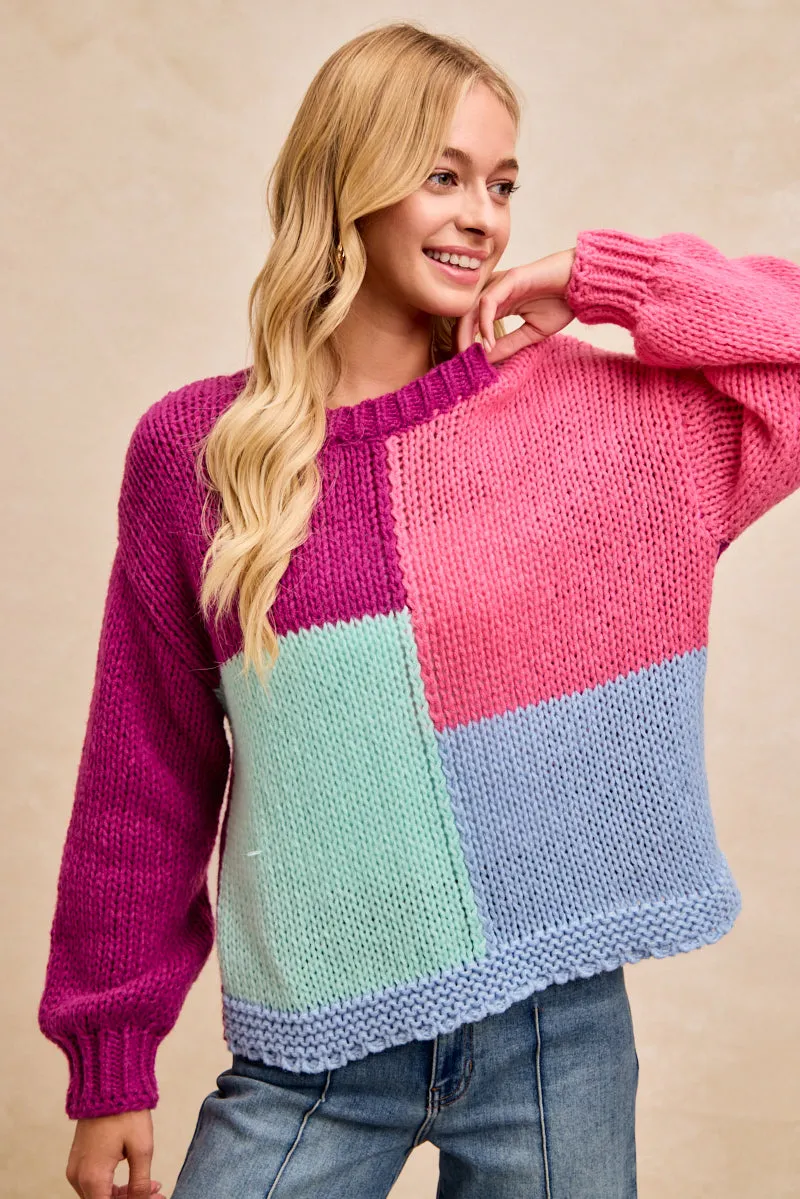 High-rise waist IT4879-01 | COLOR BLOCK SWEATER KNIT TOP