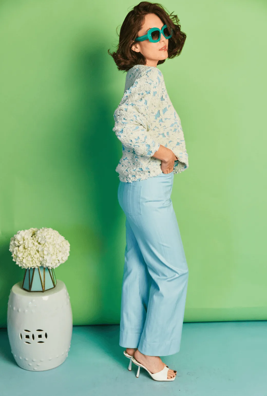 SAMPLE - The Charlie Pant - Aqua Faille Lightweight Feel