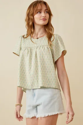 Paisley Print Flutter Sleeve Top Formal Blouse VersatileNeckline