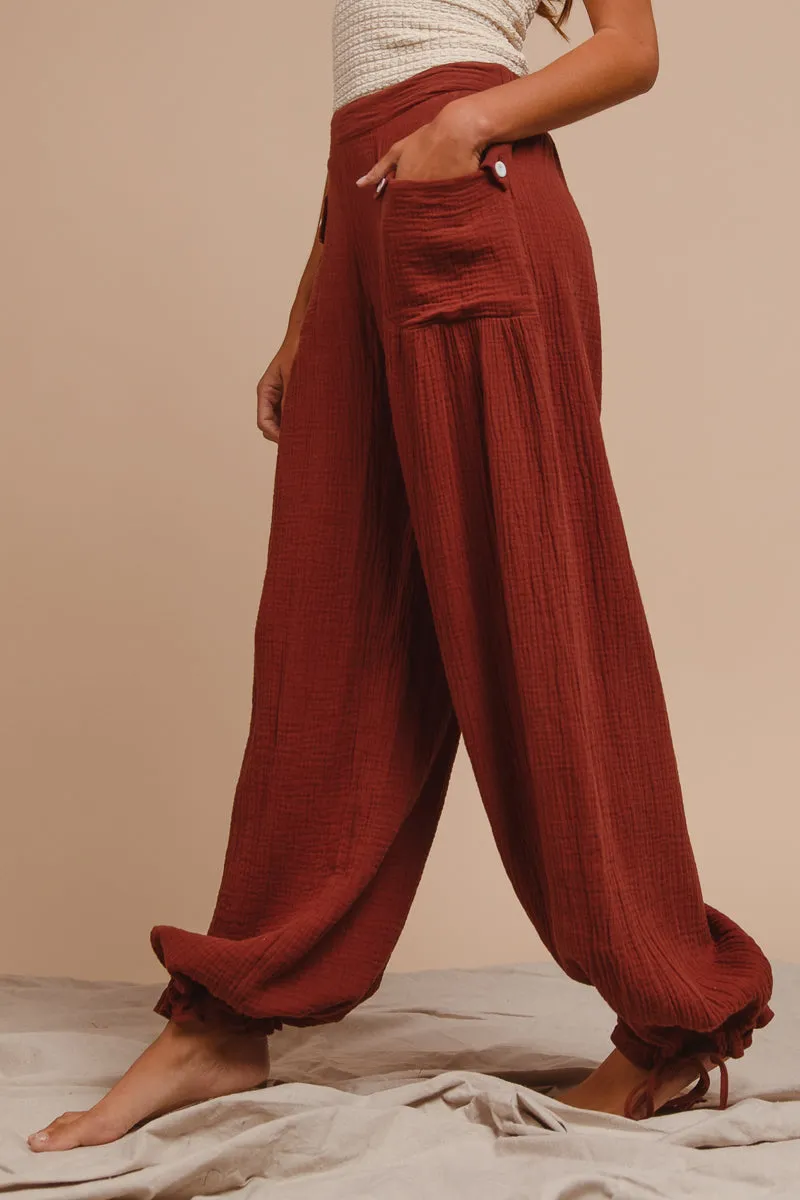 Move Easy IB1150R-05 | WASHED COTTON BALLOON PANTS WITH BACK ELASTIC BAND