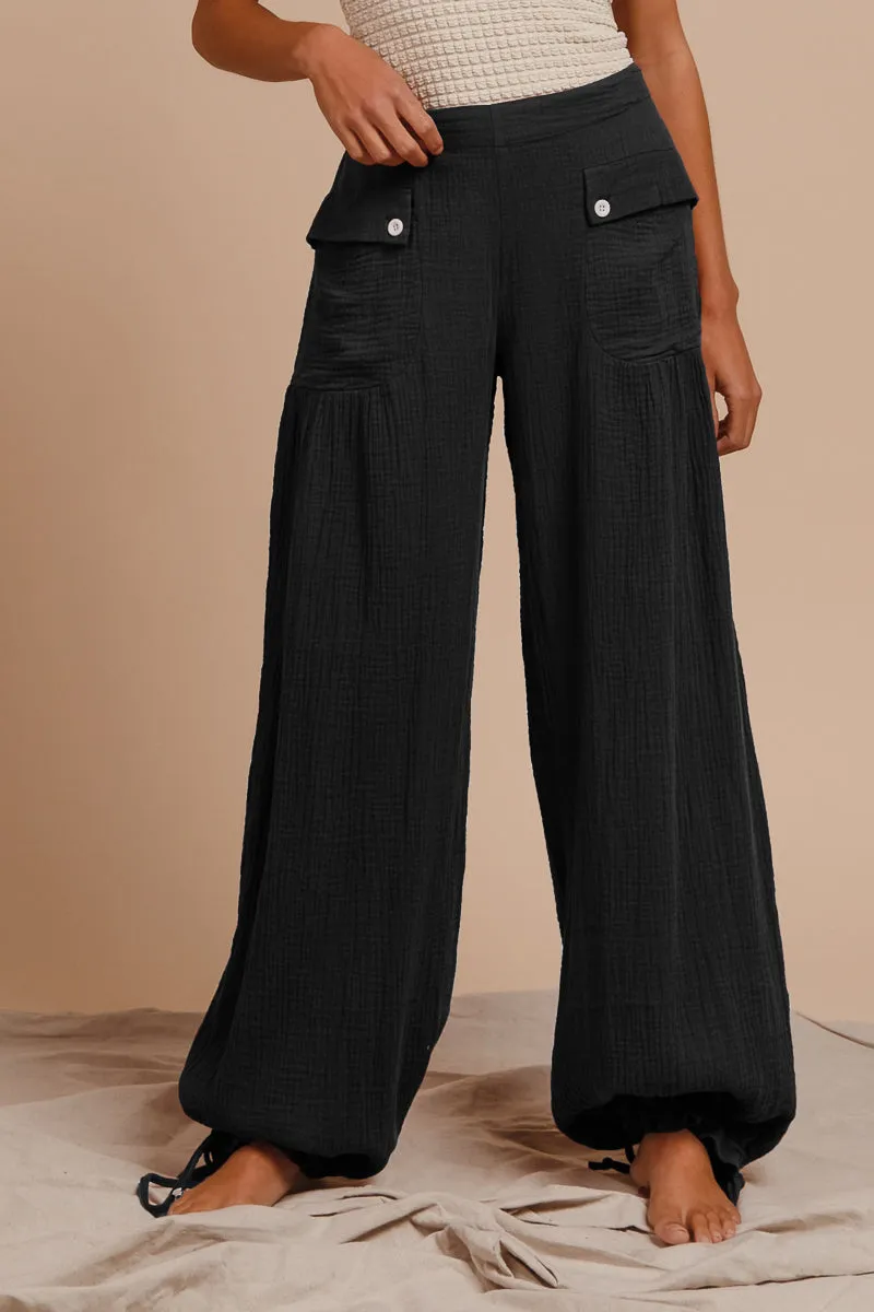 Moisture Management IB1150R-05 | WASHED COTTON BALLOON PANTS WITH BACK ELASTIC BAND