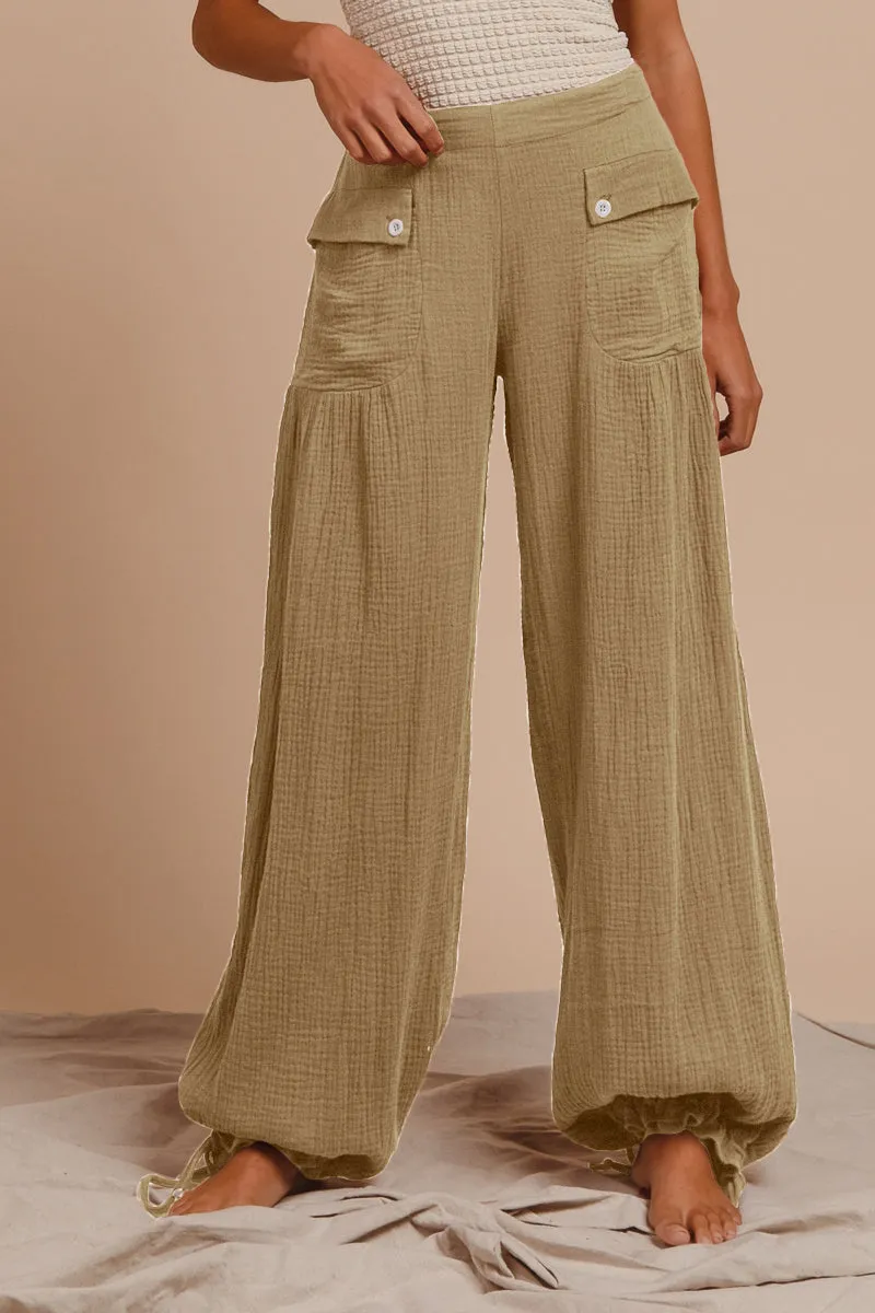 IB1150R-05 | WASHED COTTON BALLOON PANTS WITH BACK ELASTIC BAND HypoallergenicMaterial