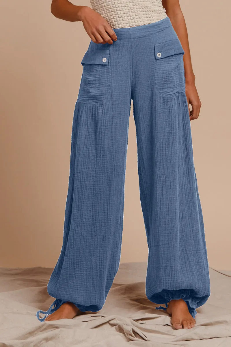 IB1150R-05 | WASHED COTTON BALLOON PANTS WITH BACK ELASTIC BAND Durable Seam Construction Easy Movement