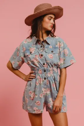 IB1330G-02 | FLORAL PRINT WASHED LIGHTWEIGHT ROMPER Chic casual EcoFriendlyMaterials