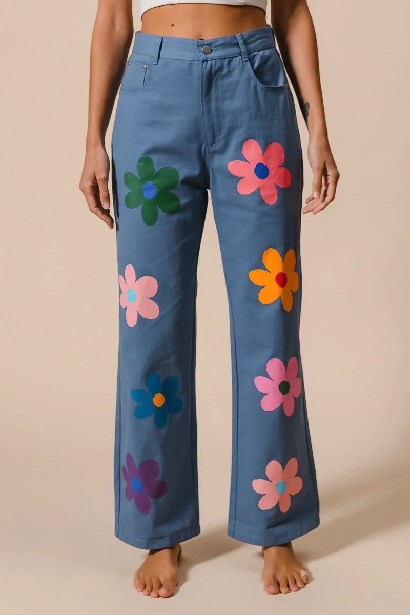 IB1346-01 | FLOWER PRINT STRAIGHT LEGS PANTS Abrasion Resistant Fabric WrinkleFreeFinish