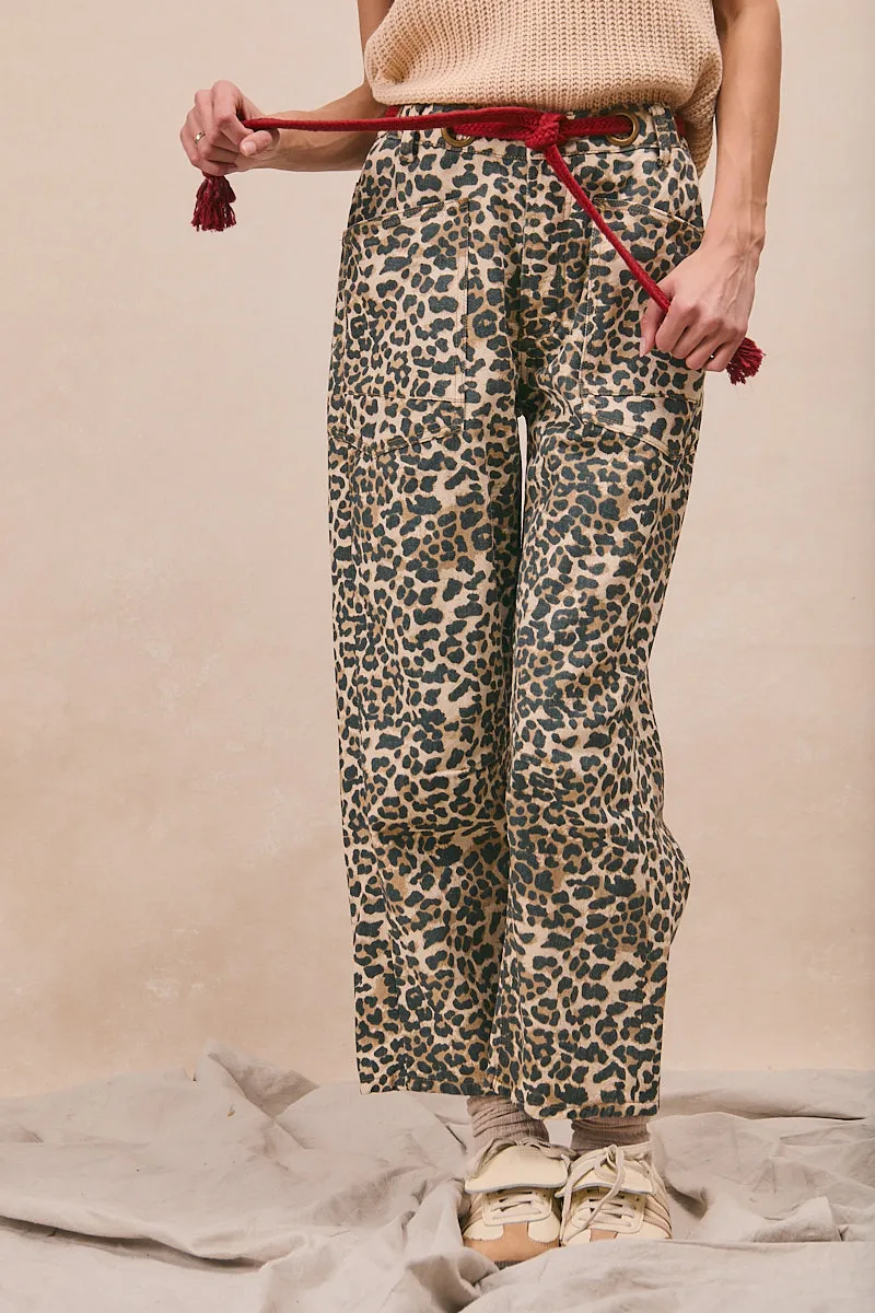 Blackout fabric IB1537-02 | BRAIDED WAIST BELT PATCH LEOPARD PRINT PANTS