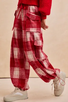 IB1573S-02 | FLEECE PLAID BALOON PANTS WITH DRAWSTRING TIE Wardrobe Essential