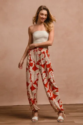 IB1583R-02 | WOVEN PRINTED BALLOON PANTS WITH DRAWSTRING Functional Ease
