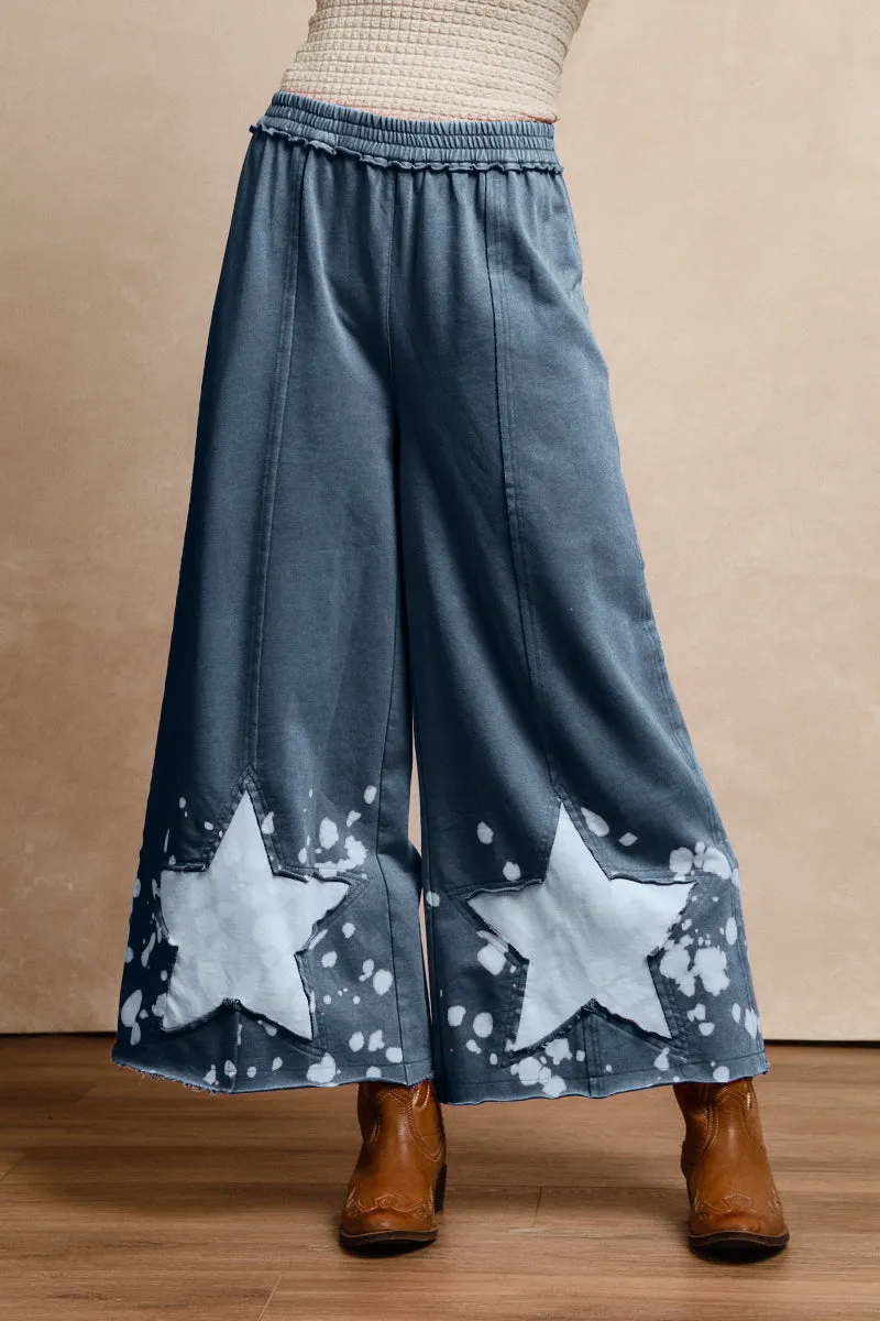 IB1595R-01 | WASHED FRENCH TERRY STAR CUT EDGE LONG PNATS WITH POCKET Comfortable Leg Non Irritating Seams