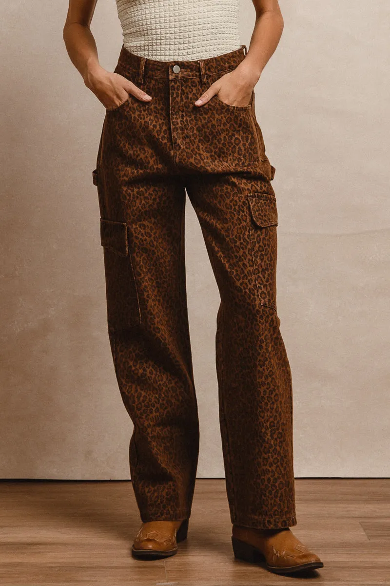 Customizable length IB1611-01 | LEOPARD SIDE POCKET DENIM PANTS