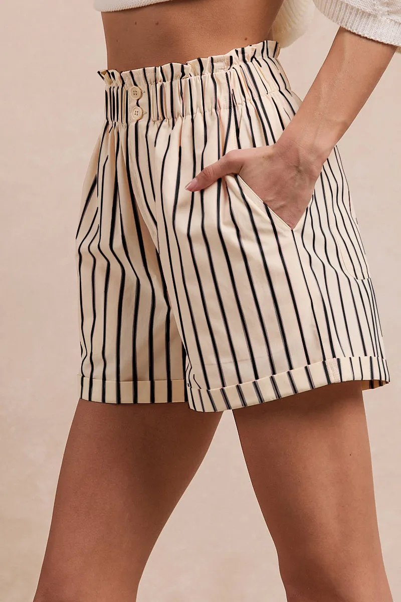 Abrasion Resistant Fabric IB1625R-03 | STRIPE WOVEN WAIST ELASTIC SHORT PANTS WITH SIDE POCKET