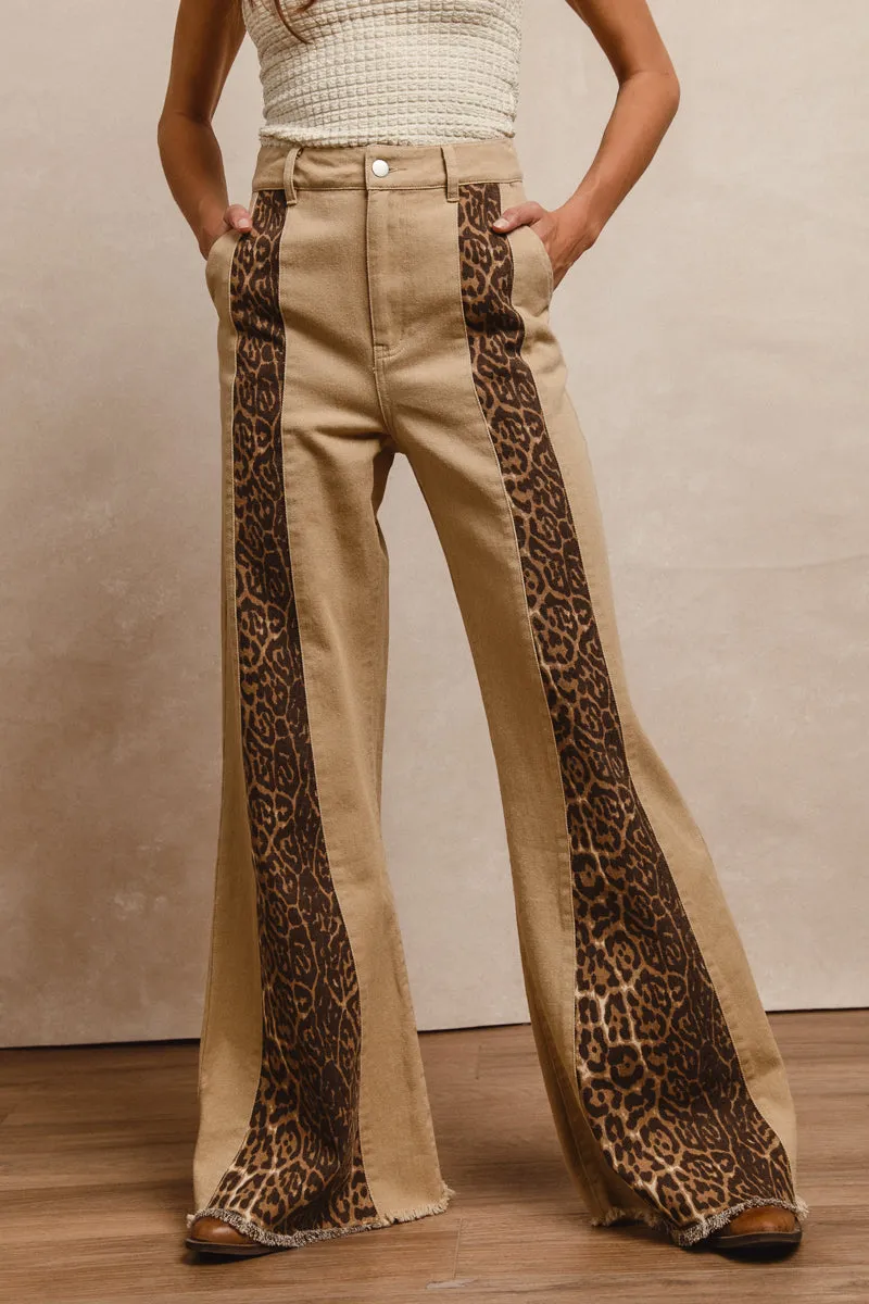 IB1642G-02 | LEOPARD PRINT BELL BOTTOM PANTS Breathable Comfort Versatile Look