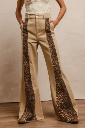 RecyclablePackaging Premium Stretch IB1642G-02 | LEOPARD PRINT BELL BOTTOM PANTS