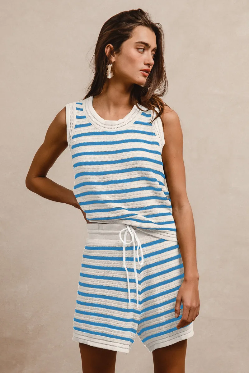Office Wear IB1645-01 | TEXTURED STRIPE KNIT SLEEVELESS TOP AND SHORTS SET