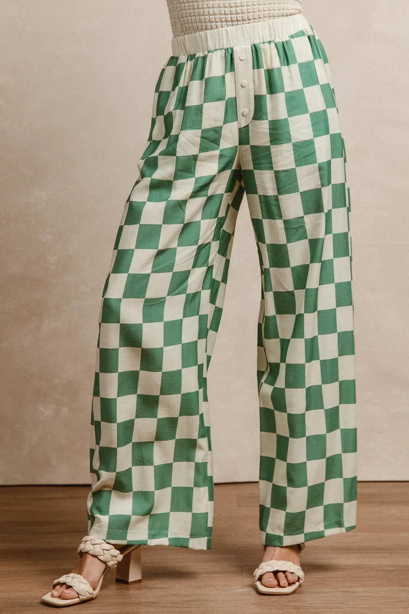 IB1693-01 | SHEER CHECKER PRINT PANTS Flatlock Seams Cool Weather