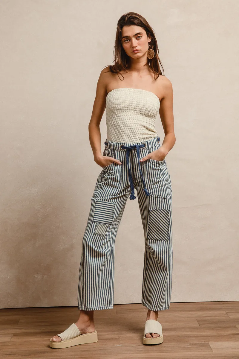 IB1717-01 | STRIPED TWILL BARREL PANTS Padded hips windproof