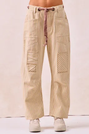 Flattering Design IB1717-01P | STRIPED TWILL BARREL PANTS