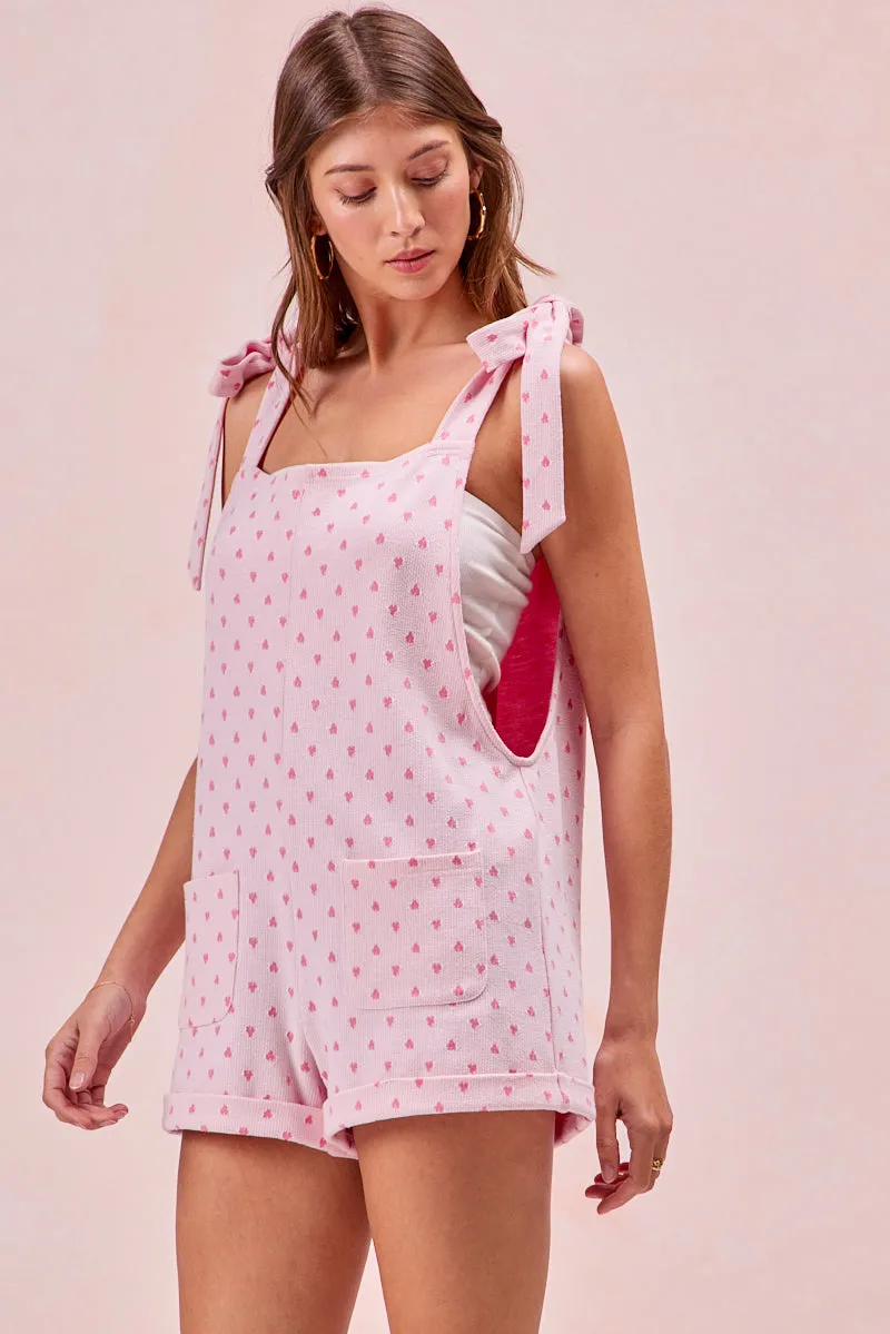 IB1722S-01 | TEXTURED HEART KNIT SHOULDER TIED ROMPER Odor Resistant Treatment