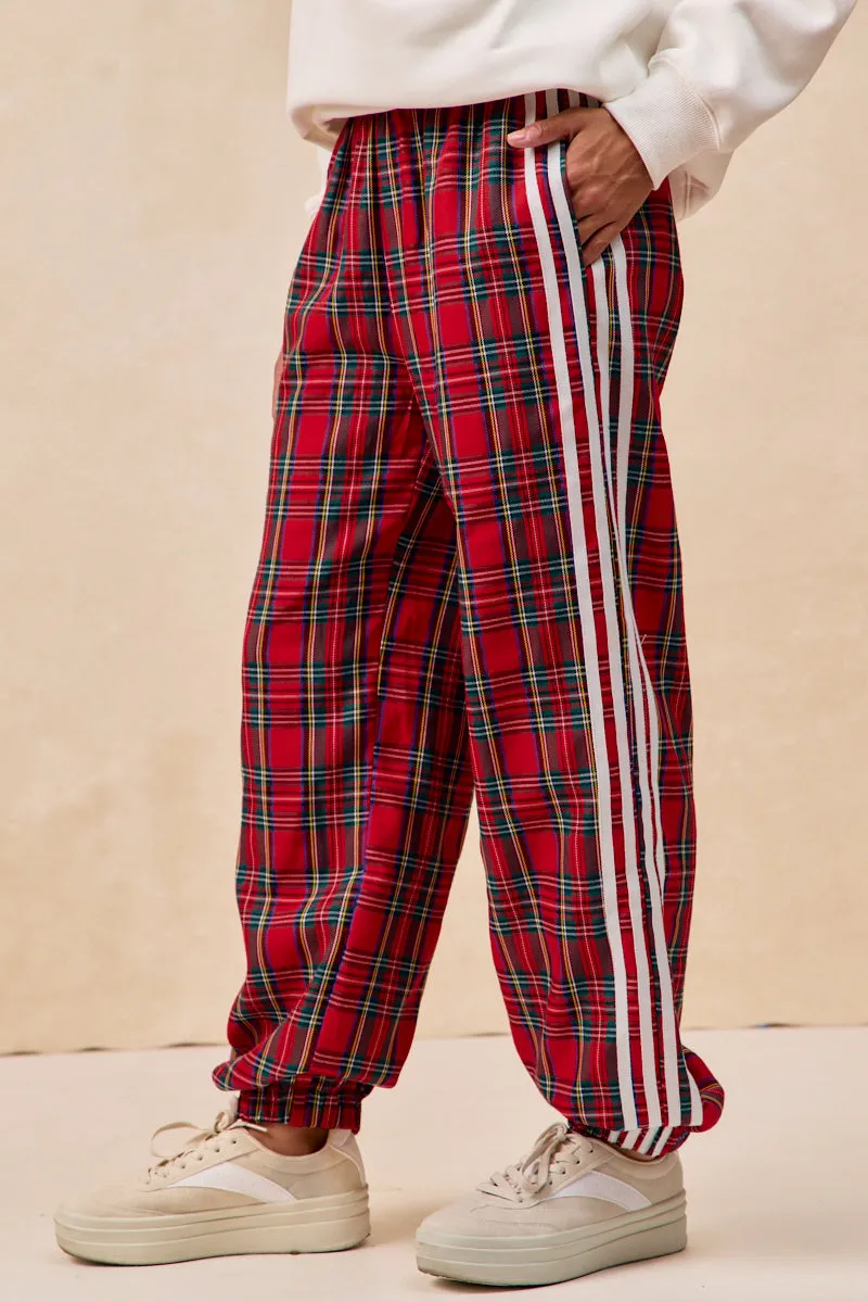 Frictionless Lining IB1741G-04 | SIDE LINES CHRISTMAS PLAID TRACK PANTS