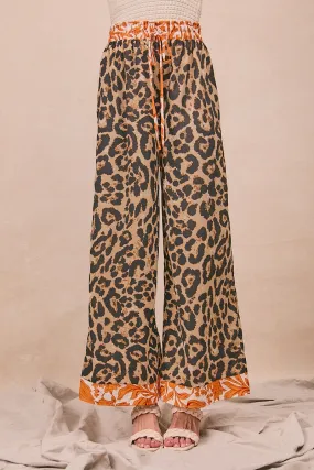Urban Edge IB1773-01 | LEOPARD PRINT WITH CONTRAST BANDED WIDE PANTS