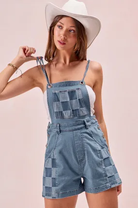 Retro design IB1802-01P | GINGHAM WASHED DENIM INCLUDED SPANDEX SHORTALL