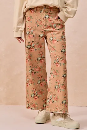 Bonded Closure Mechanism IB1818S-02 | WASHED FLOWER PRINTED WIDE JEANS