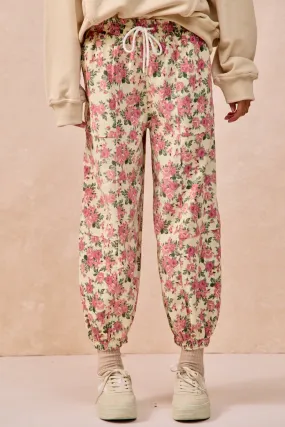 IB1829-01 | FLORAL PRINTED TWILL PANTS WITH ELASTIC BAND Wool blend Easy Care