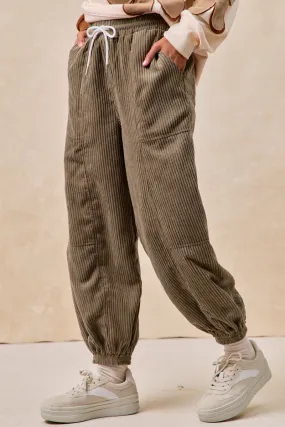 IB1829G-04 | SOLID CORDUROY PANTS WITH DRAWSTRING Urban Utility WrinkleFreeFinish