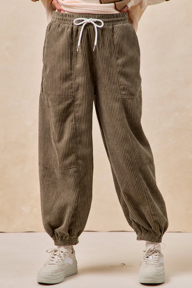 IB1829G-04 | SOLID CORDUROY PANTS WITH DRAWSTRING LightweightDesign