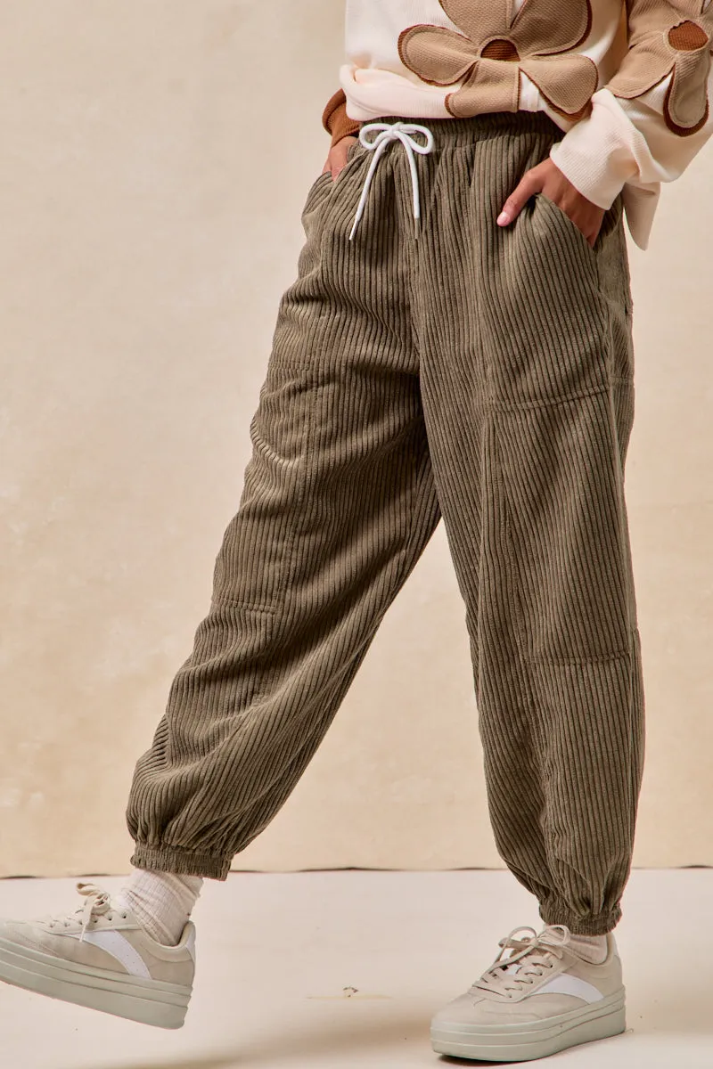 IB1829G-04 | SOLID CORDUROY PANTS WITH DRAWSTRING Flexible Motion