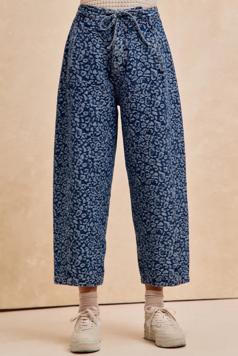 Ripstop Fabric Technology IB1861S-02 | LEOPARD DENIM HIGH WAISTED DRAWSTRING PANTS