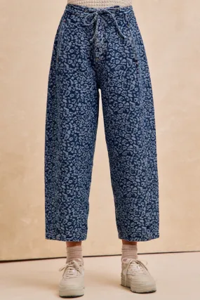 IB1861S-02 | LEOPARD DENIM HIGH WAISTED DRAWSTRING PANTS Antibacterial Casual Style