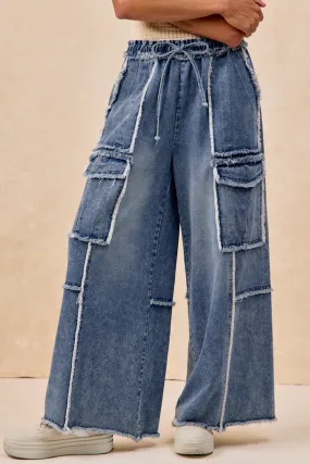 Red-Carpet IBS1000E-01 | WASHED DENIM PANTS WITH DISTRESSED SEAM DETAILS