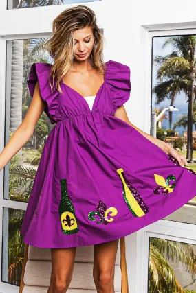 ID1511G-01 | MARDI GRAS SEQUIN EMBROIDERY RUFFLED DRESS Chill Moment Flexible Cut